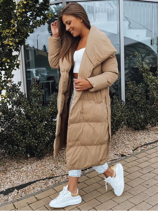 Steppelt hosszú camel színű női kabát Favi