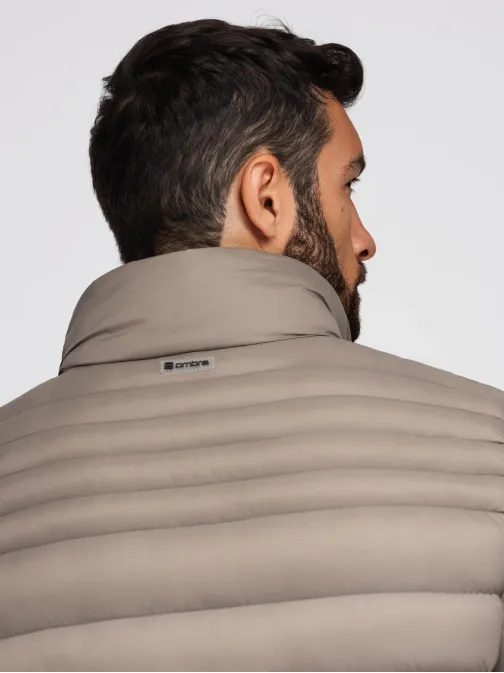 Egyedi bézs színű steppelt kabát magas gallérral V4 JALP-0231