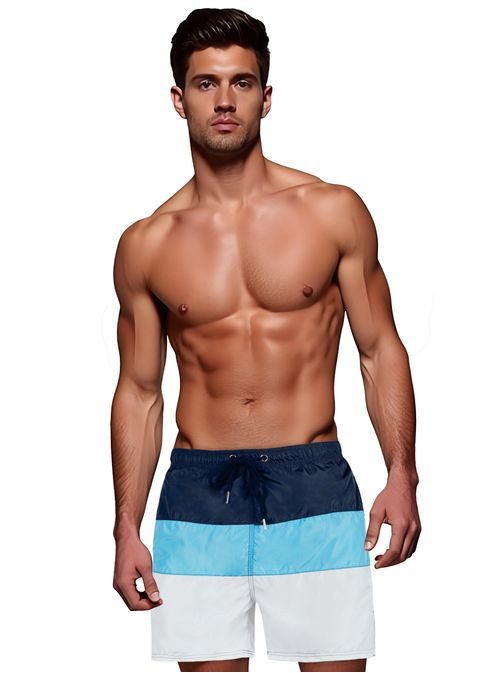 Háromszínű gránát-fehér férfi fürdőruha