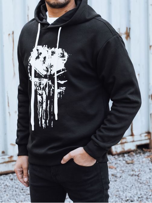 Menő fekete férfi kapucnis pulóver nyomtatással és kapucnival