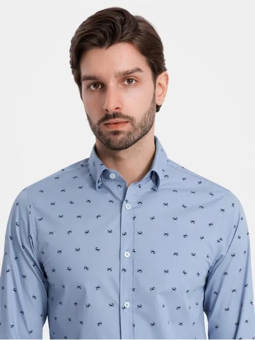Hlavány kék ing trendi mintával  V6 SHCS-0156