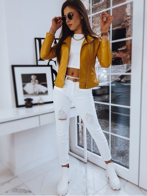 Egyszerű sárga női műbőrdzseki Feels