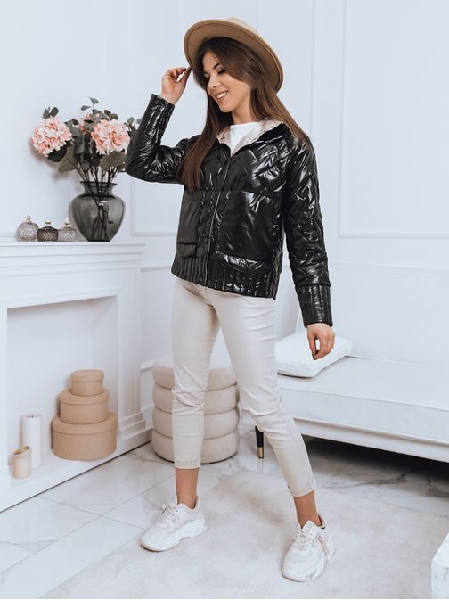 Fekete kétoldalas női steppelt kabát Elbra