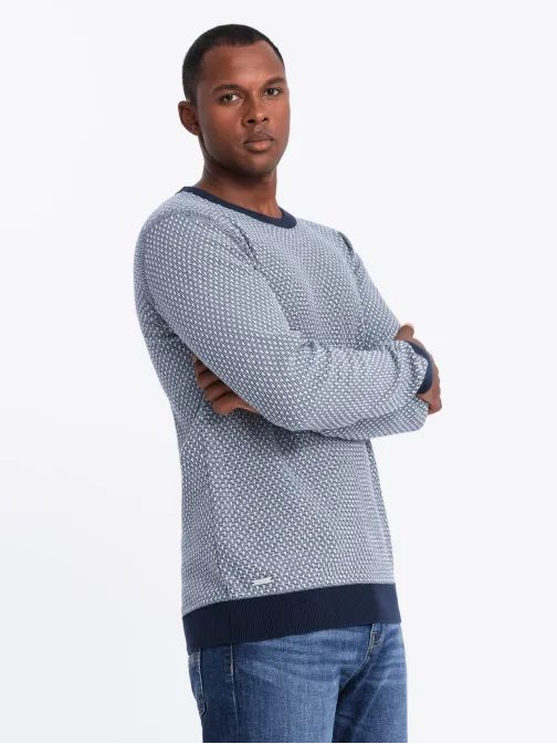 Strukturált sötétkék pulóver V1 SWSW-0111