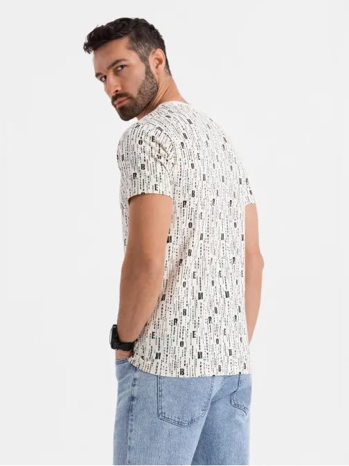 Krémszínű pamut póló betűs nyomtatással V1 TSFP-0225