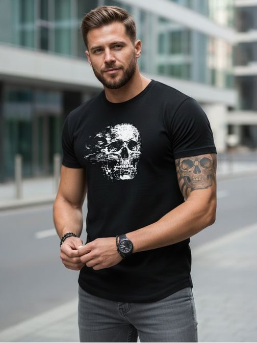 Férfi fekete póló dinamikus hatású nyomtatással