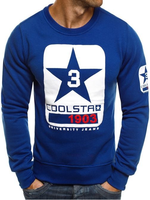 Sportos kék feliratos pulóver J.STYLE J88