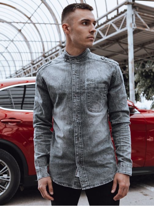 Vonzó szürke farmer ing álló gallérral