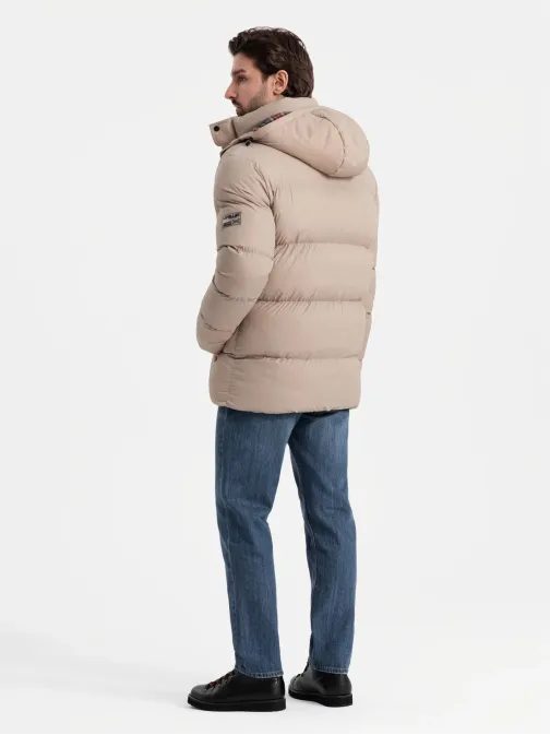 Bézs téli kabát kockás béléssel V2 JAHP-0205