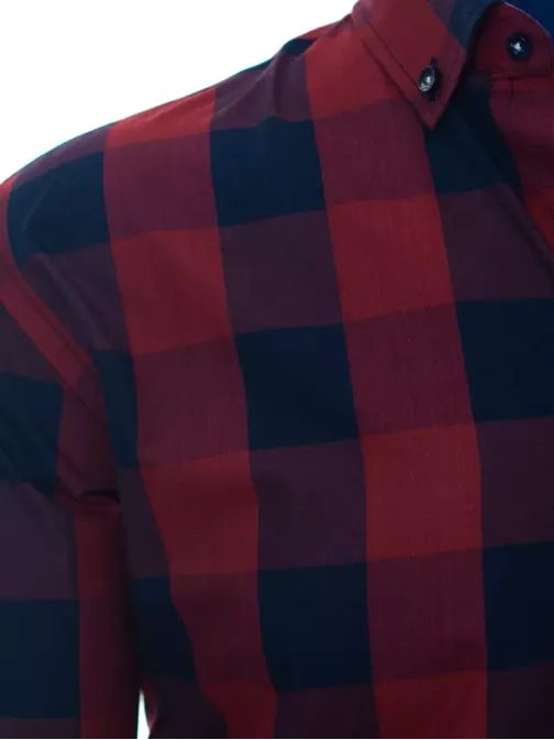Modern bordó sötét kék színű kockás ing
