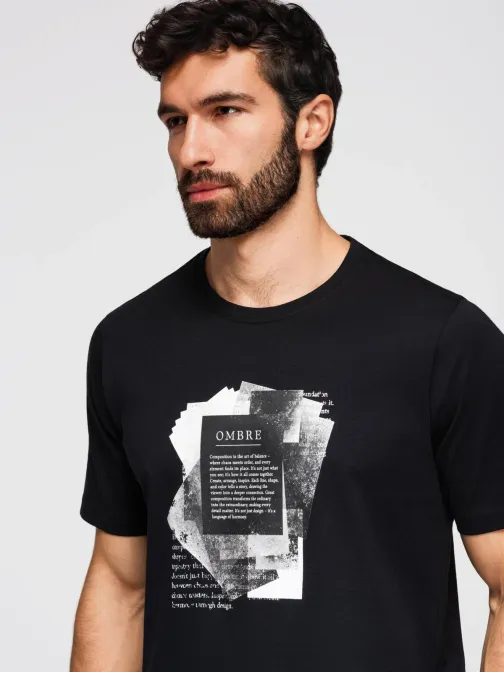 Fekete férfi póló modern nyomtatással V1 TSPT-0261
