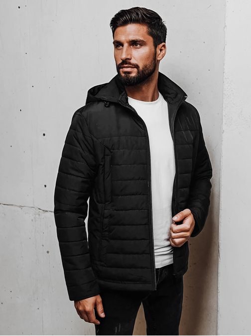 Átmeneti divatos fekete kabát kapucnival