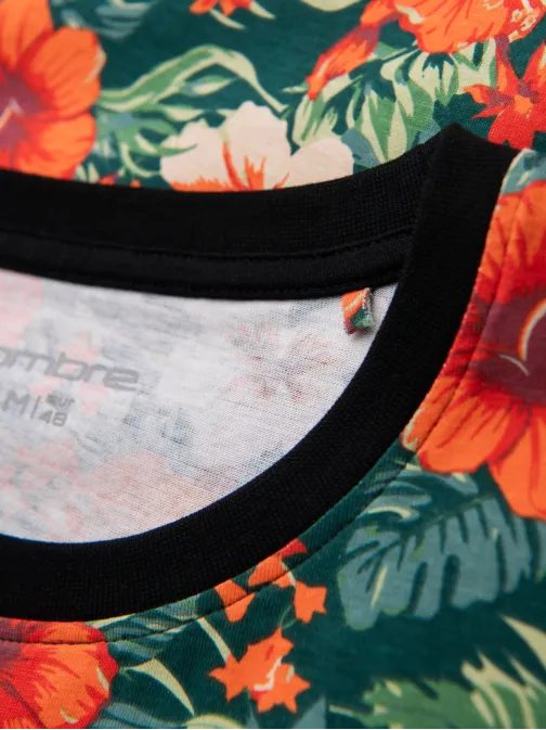 Férfi fekete póló virágos mintával V2 TSFP-0249 TSFP-0249