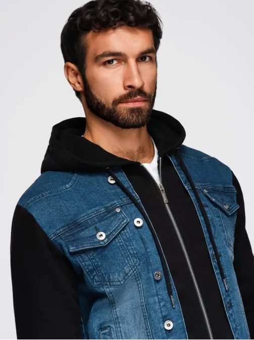 Kék farmerdzseki fekete kötött ujjakkal V2 JADJ-0220