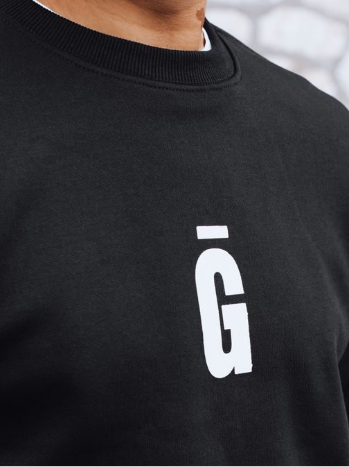 Fekete férfi pulóver kapucni nélkül, felirattal