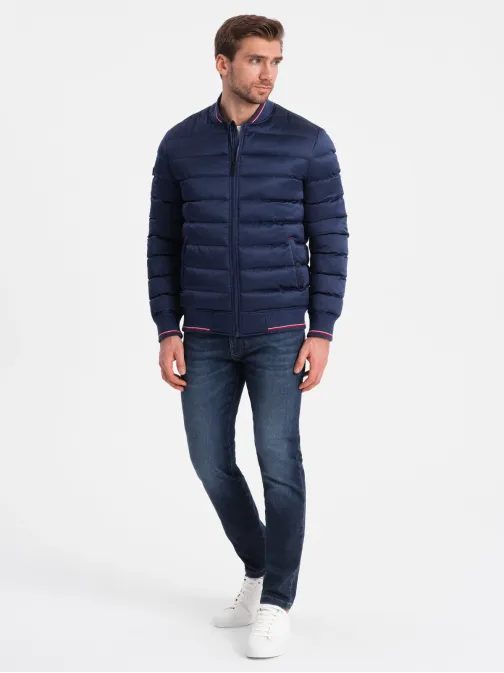 Trendi sötét kék férfi bomber dzseki  V2 22FW-007