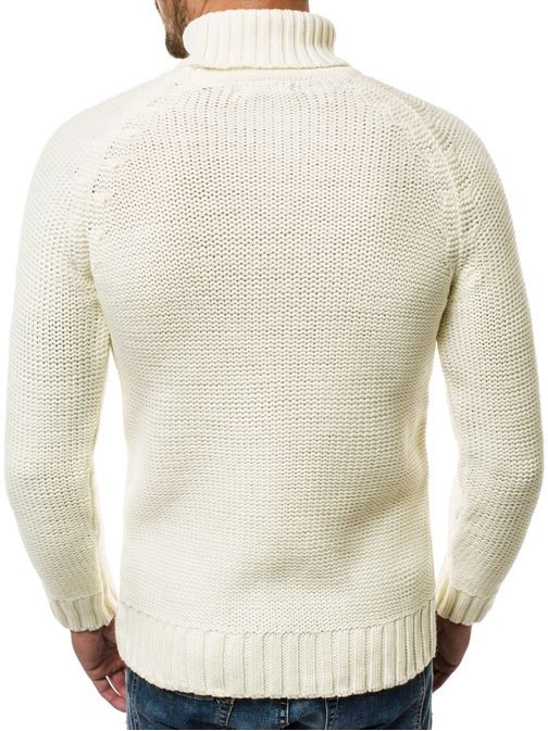 Egyszerű ecru színű garbó nyakú pulover OZONEE MAD/2804