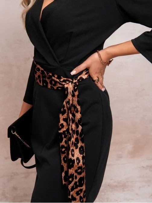 Női fekete tunika ruha övvel DLR092