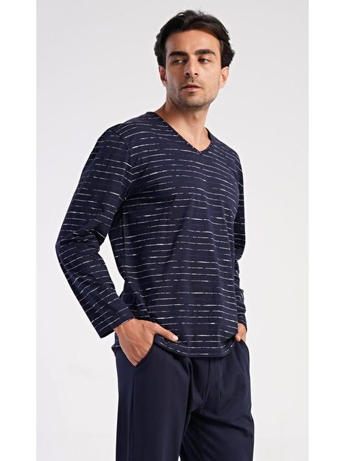 Hosszú csíkos sötétkék férfi pizsama Bart