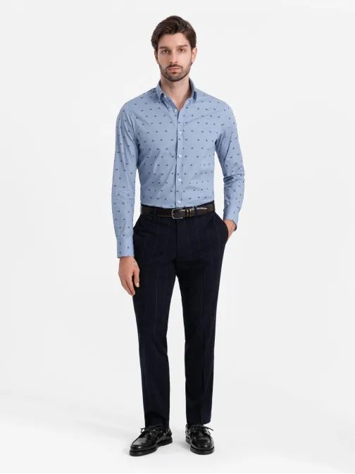 Hlavány kék ing trendi mintával  V6 SHCS-0156