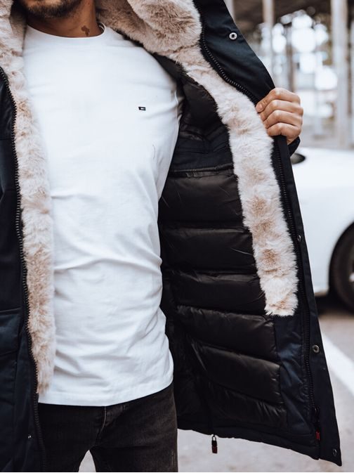 Meleg sötétkék férfi hosszú kabát