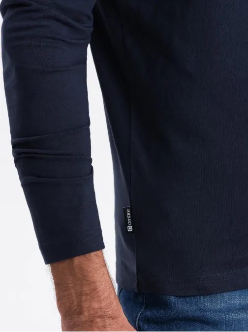 Egyszerű pamut hosszú ujjú póló sötétkék v2 om-lsbl-0106