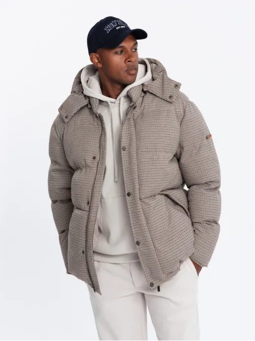 Modern férfi barna télikabát V1 JAHP-0174