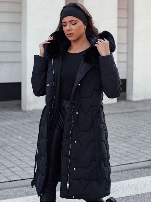 Női fekete hosszú téli kabát Eleness
