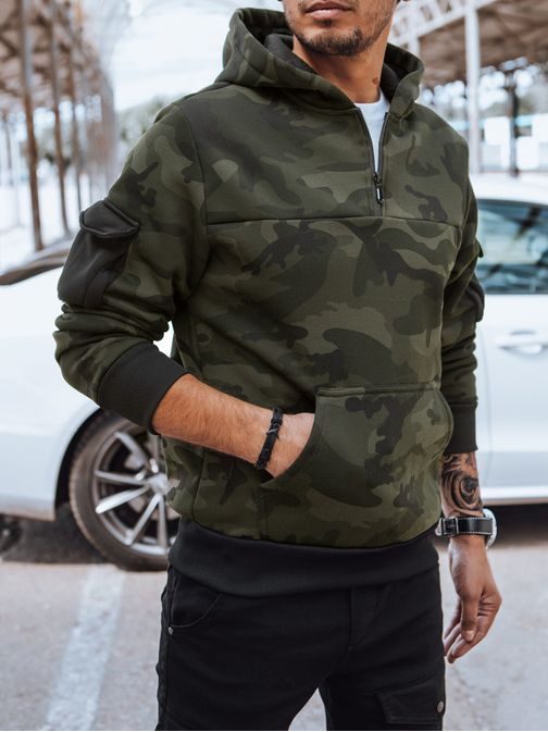 Trendi zöld terepmintás kapucnis pulóver