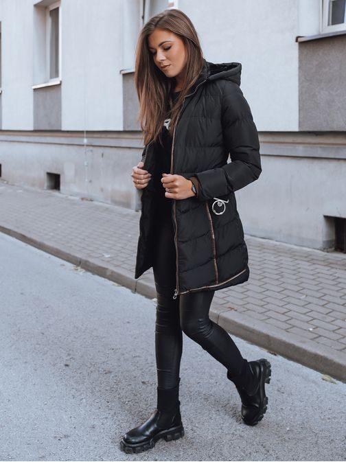 Fekete női téli steppelt kabát Barosa