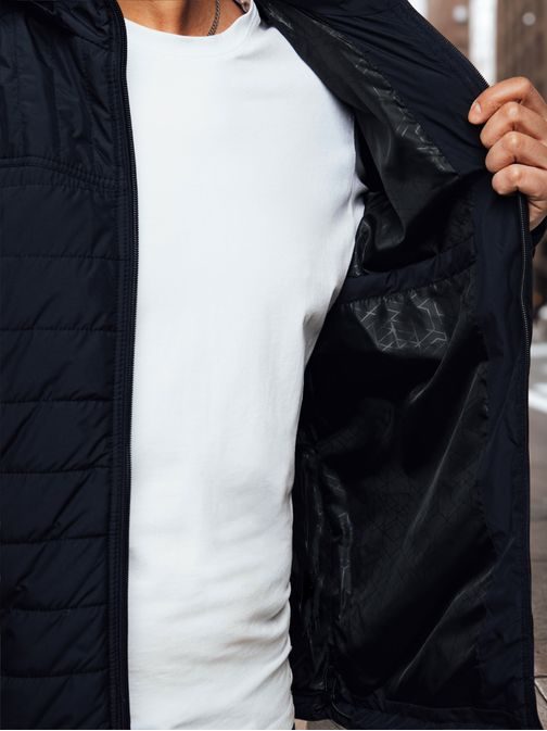 Átmeneti időtlen sötétkék kabát kapucnival