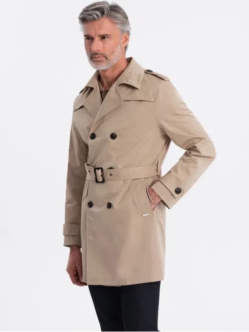 Divatos átmeneti sötét bézs kabát C269