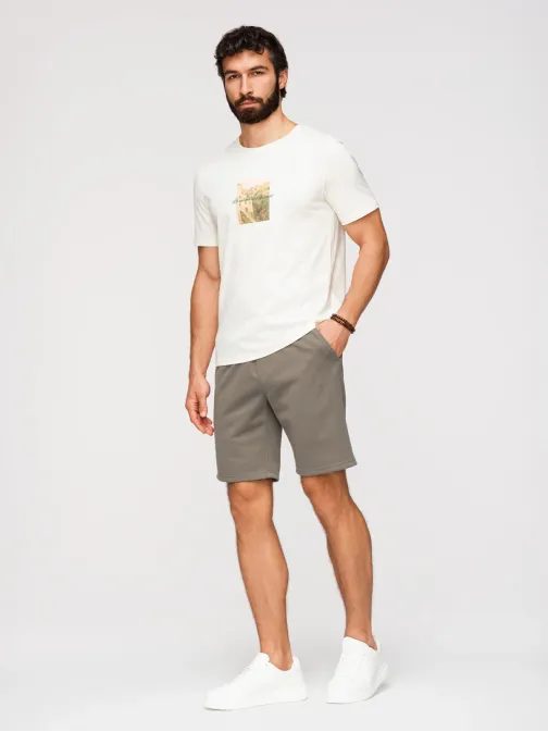 Kötött khaki színű férfi rövidnadrág V4 SRSK-0124