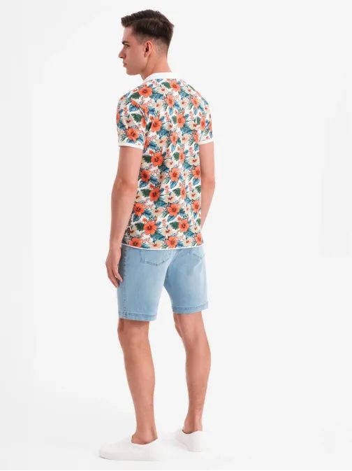 Férfi fehér pólóing virágmintás V1 POSS-0149