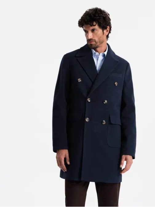 Sötét kék férfi  kétsoros kabát V1 COWC-0109