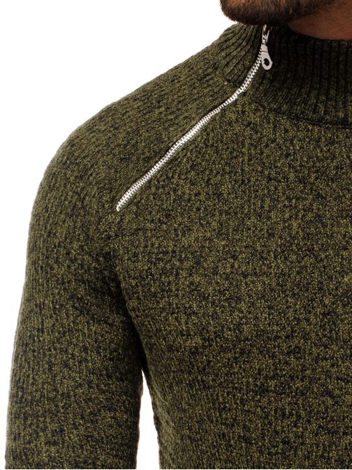 Stílusos khaki zöld pulóver cipzárral  HR/1938S