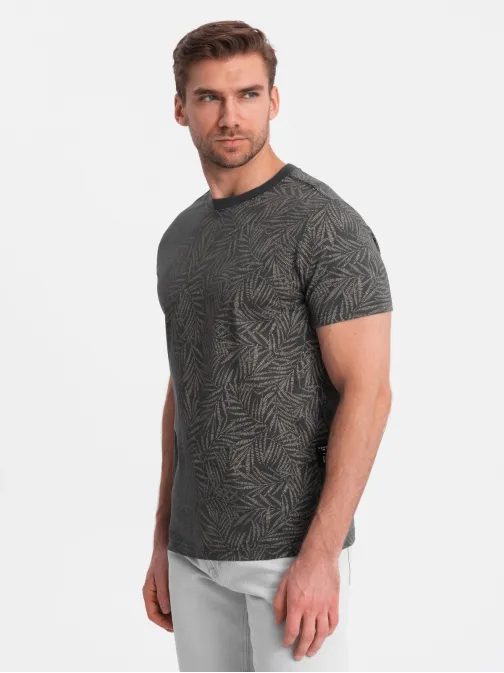 Grafit szürke póló pálma fa levelek motívummal  V4 TSFP-0182