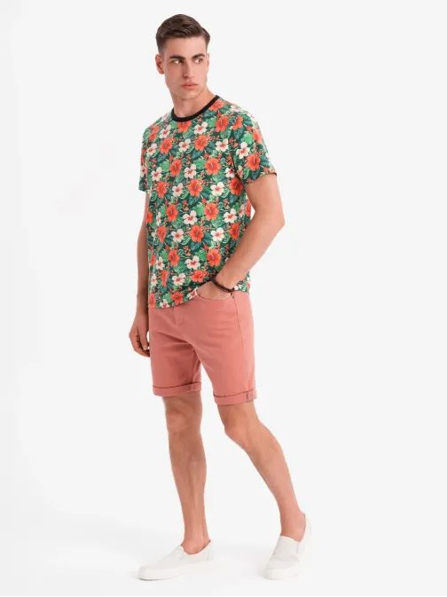 Férfi fekete póló virágos mintával V2 TSFP-0249 TSFP-0249