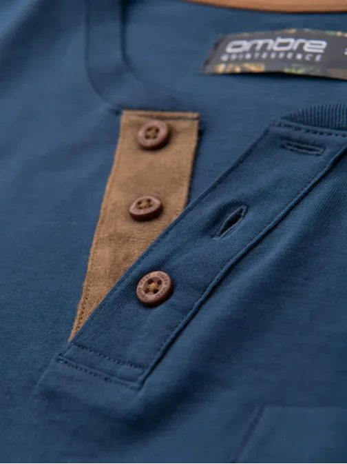 Pamut sötétkék férfi póló gombokkal V2 TSCT-0206