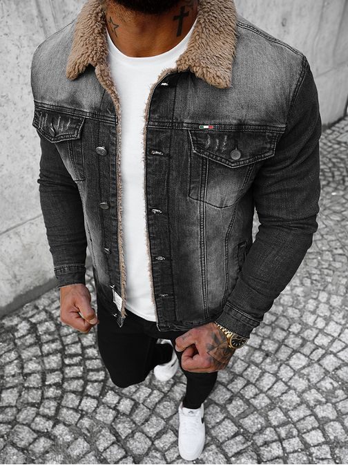 Fekete farmer dzseki szőrmés gallérral  NB/MJ520N