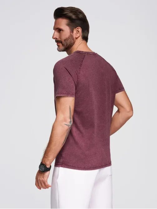 Borszínű póló mosott mintával a gombokon V3 TSWT-0150