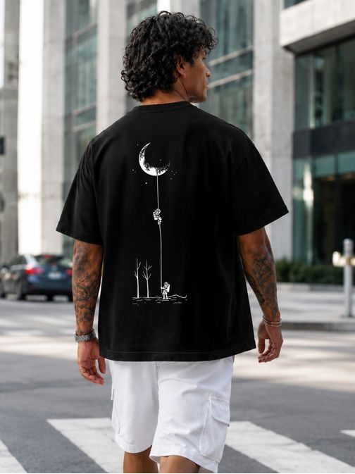 Fekete oversize póló hold mintával