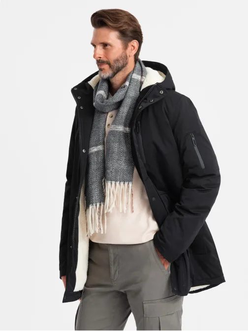 Trendi fekete téli parka kabát V4 JALJ-0181