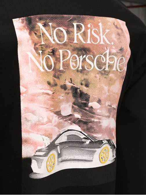 Fekete kapucnis pulóver kapucni nélkül, eredeti nyomtatással