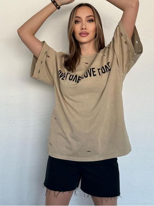 Egyedi női bézs bő póló Bonganir