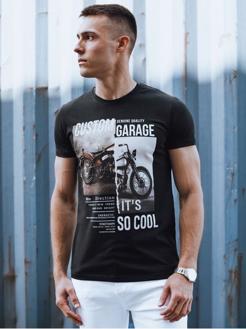 Egyedi fekete póló motoros motívummal