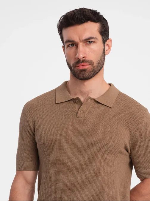 Barna struktúr mintás galléros póló  V3 POSS-0117