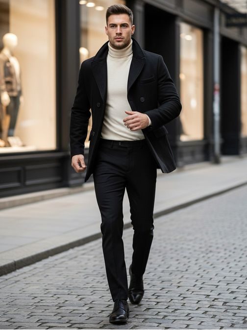 Modern fekete férfi kabát