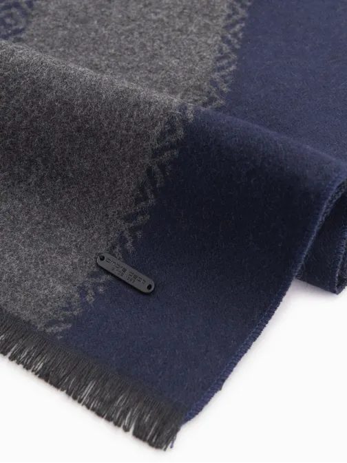 Elegáns férfi szürkéskék sál geometrikus formákkal V1 ACSF-0115