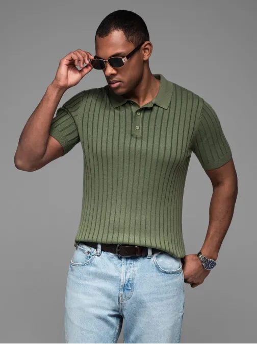 Férfi olíva SLIM FIT csíkos pólóing V4 POSS-0143